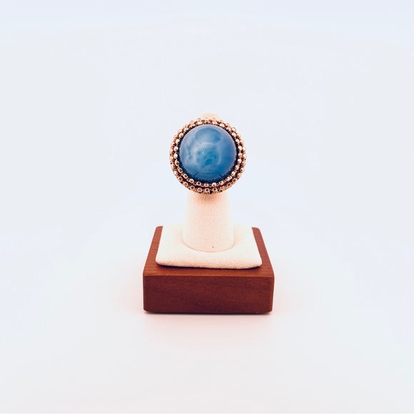Signed Lenora Dame Blue Cabochon Statement Ring - Picture 1 of 9